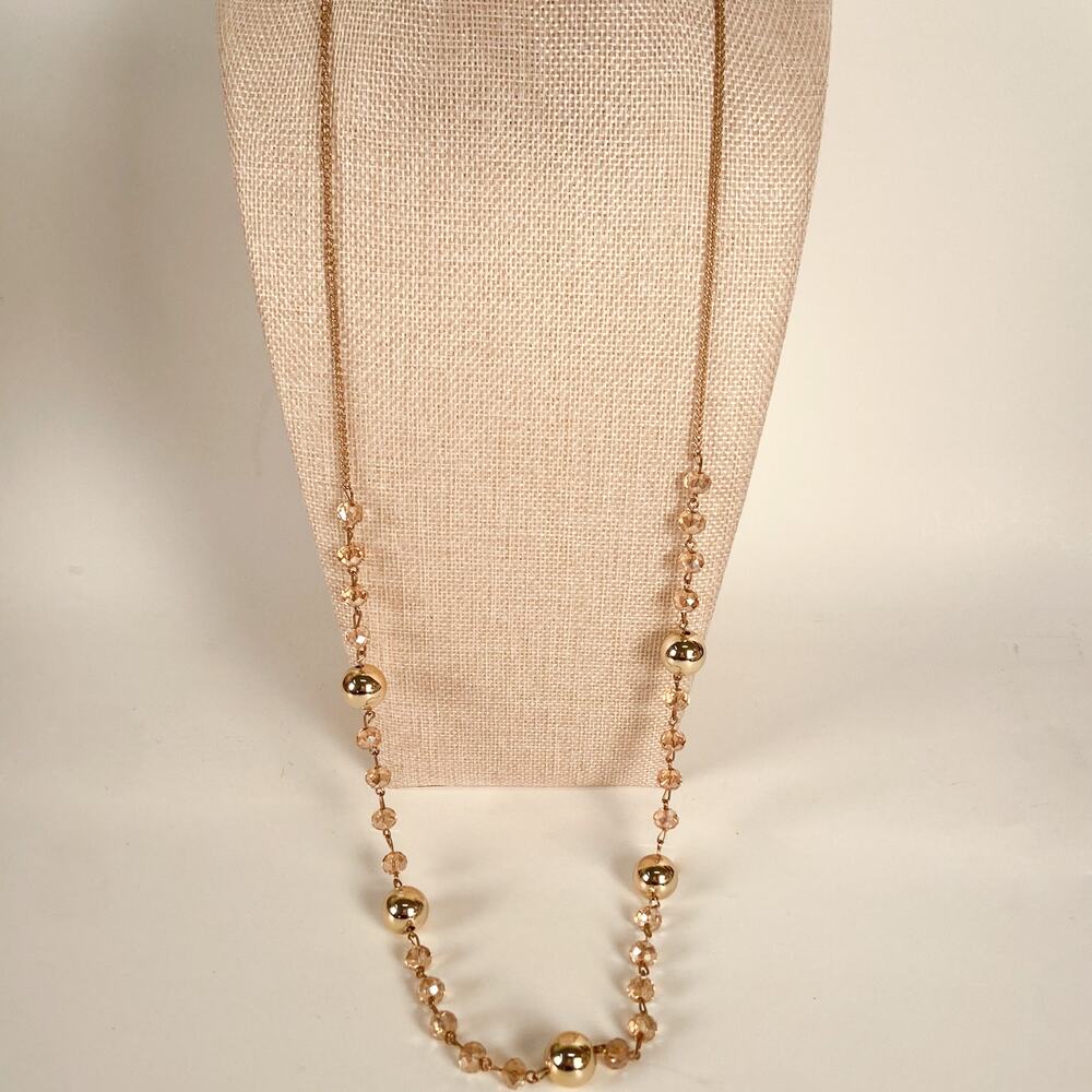 Long Gold Tone Beaded Necklace